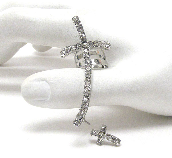 Crystal deco cross earcuff