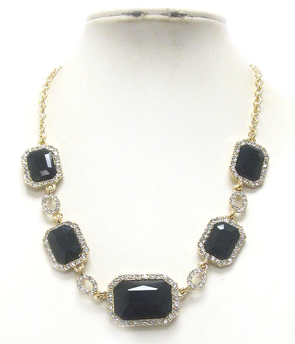 Crystal and multi facet square glass link necklace