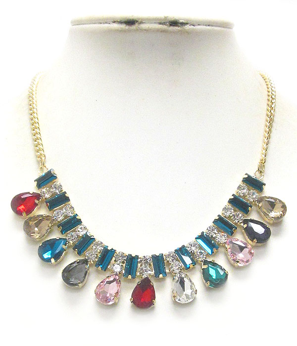 Crystal and multi teardrop glass party necklace