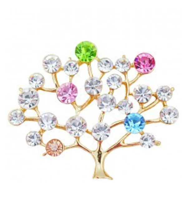 Multi crystal tree of life brooch or pin