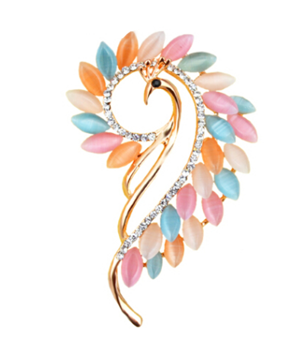 Crystal peacock brooch or pin