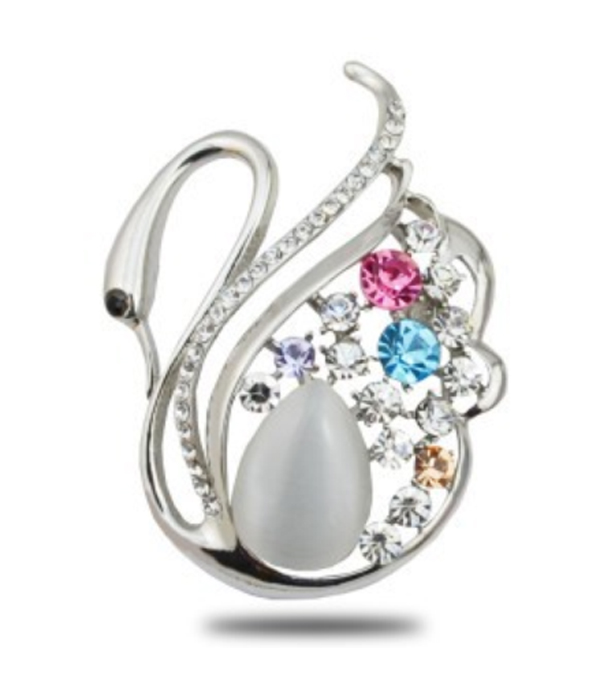 Crystal swan brooch or pin