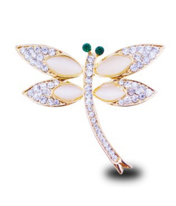 Crystal dragonfly brooch or pin