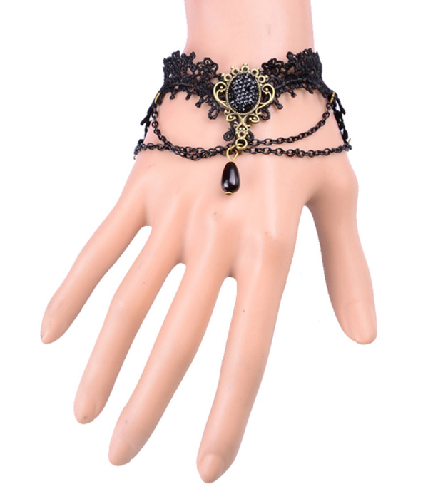 Druzy accent and lace steampunk bracelet