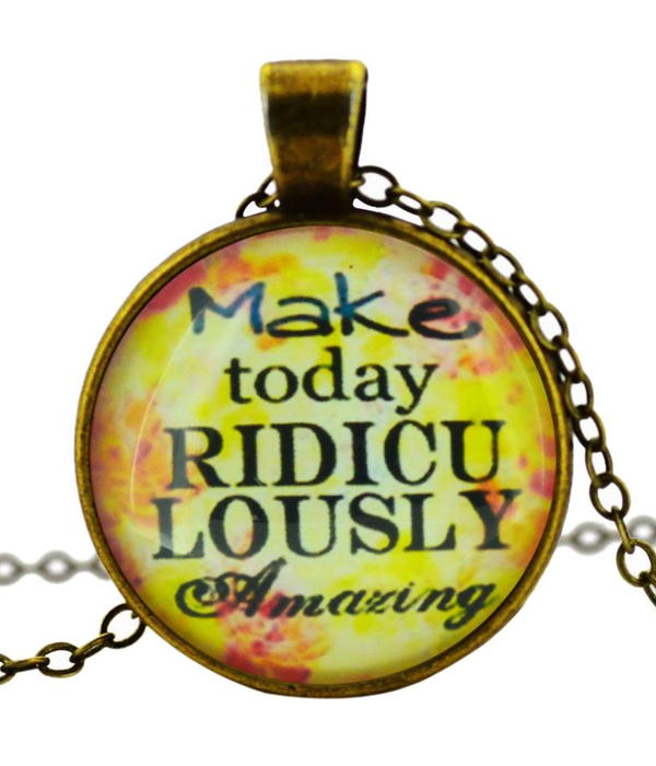 Antique bronze message cabochon necklace