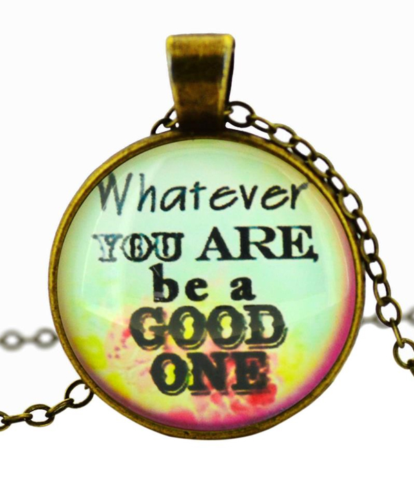 Antique bronze message cabochon necklace