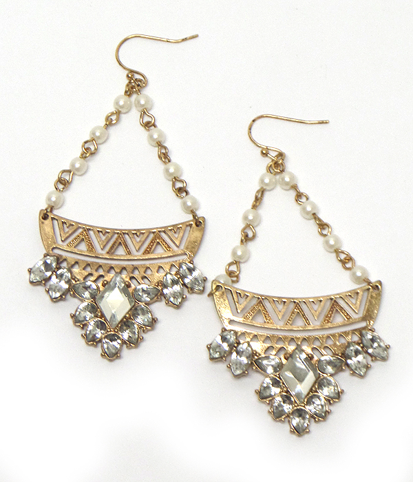 Fish hook crystals drop earrings 