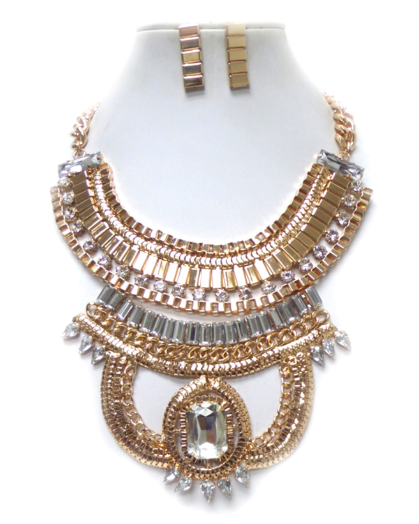 Multi layer block chain statement necklace set