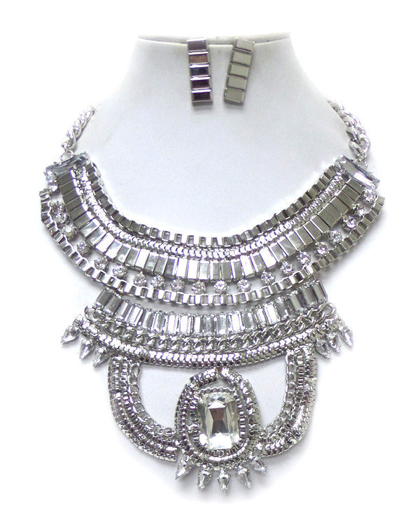 Multi layer block chain statement necklace set