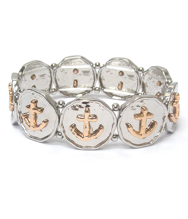 Anchor on disk link stretch bracelet