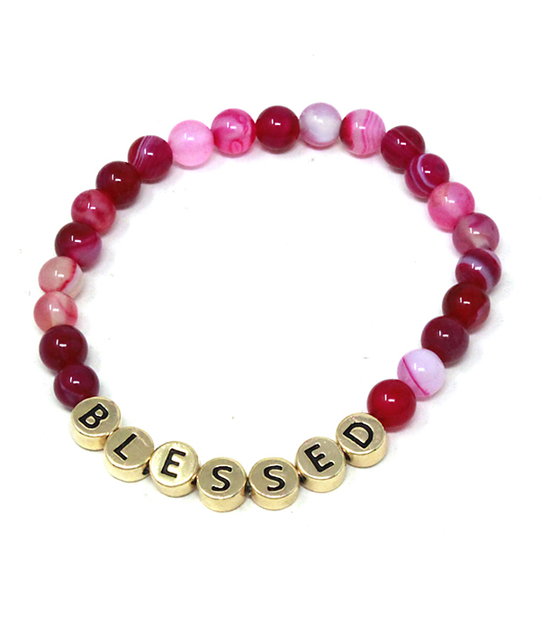 MULTI SEMI PRECIOUS STONE STRETCH BRACELET - BLESSED