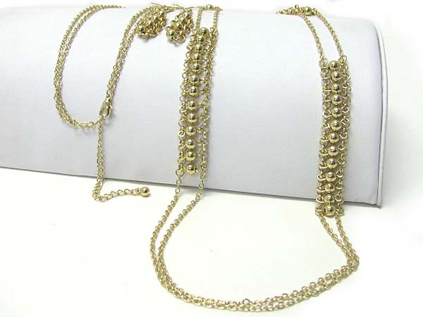 Multi metal ball and chain long necklace earring set