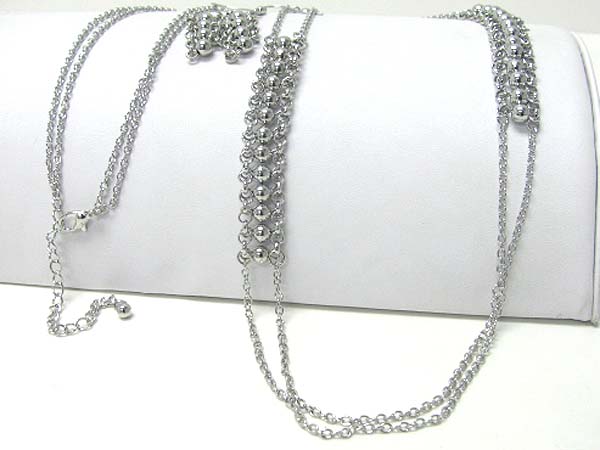 Multi metal ball and chain long necklace earring set 