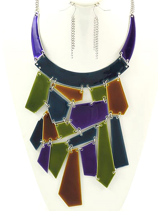 Achitectural metal disk link necklace earring