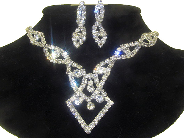 Multi twist rhinestone and drop triangle party necklace earring set