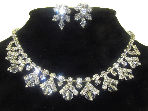 Multi half triangle patern with crystal glass party necklace earring set