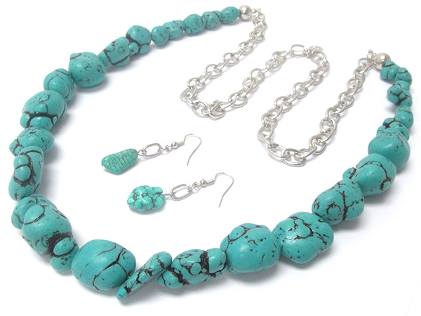 Multi turquoise stone drop long fashion necklace earring set