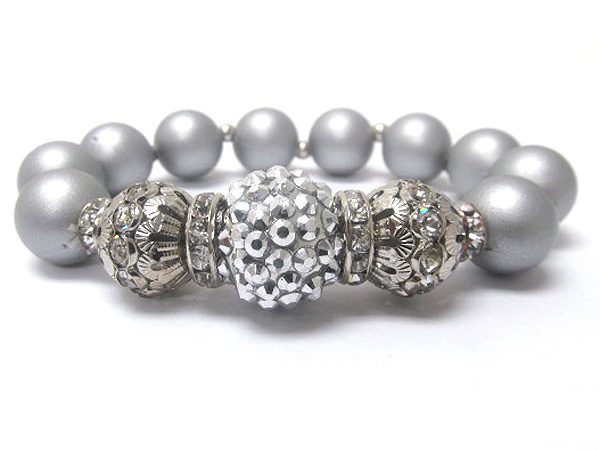 Multi sandy balls and metal crystal balls and one fire ball fashion stretch bracelet