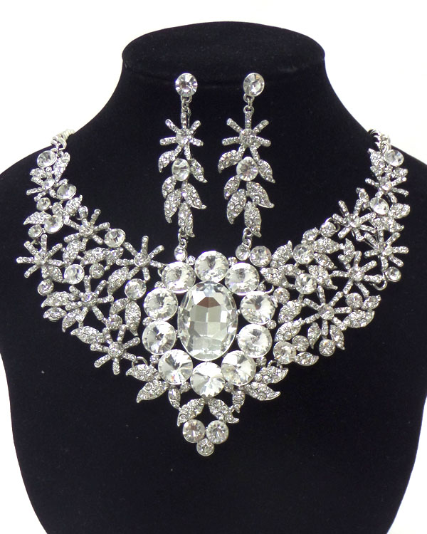 Luxury class victorian style and austrian crystal flower and facet glass party necklace set