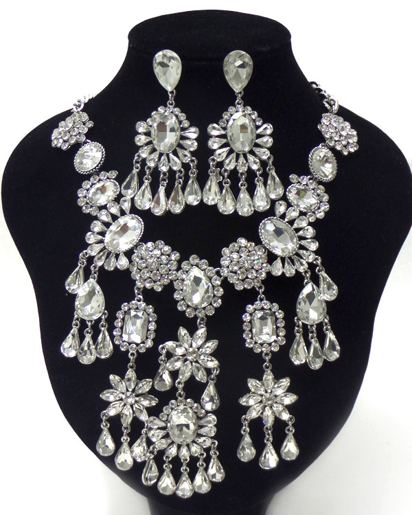 Luxury class victorian style and austrian crystalmulti flowers party statement necklace set
