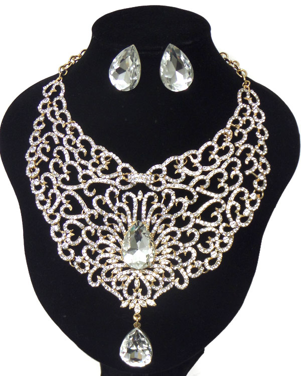 Luxury class victorian style and austrian crystalteardrop facet glass party necklace set 