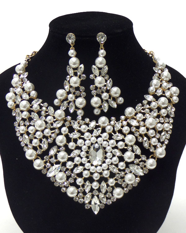Luxury class victorian style and austrian crystaland multi pearl deco party necklace set