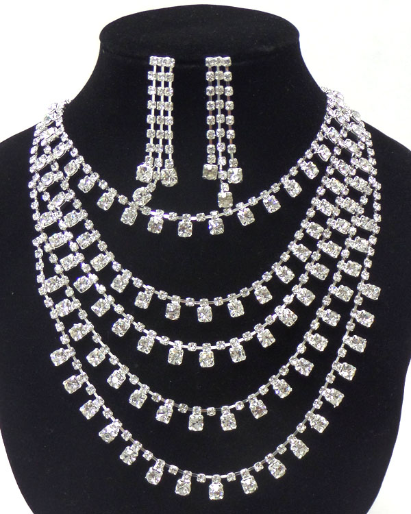 Five layer rhinestone necklace set