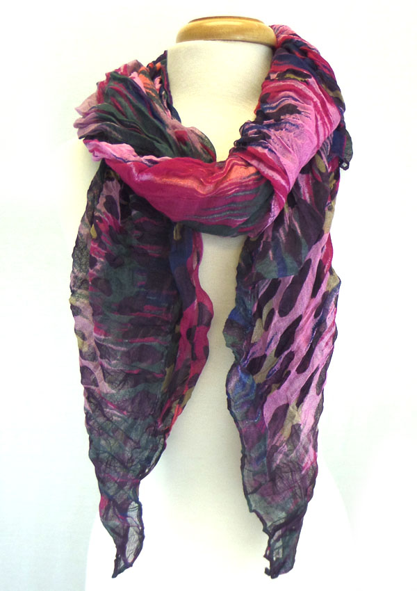 Multi color animal print wrinkled scarf