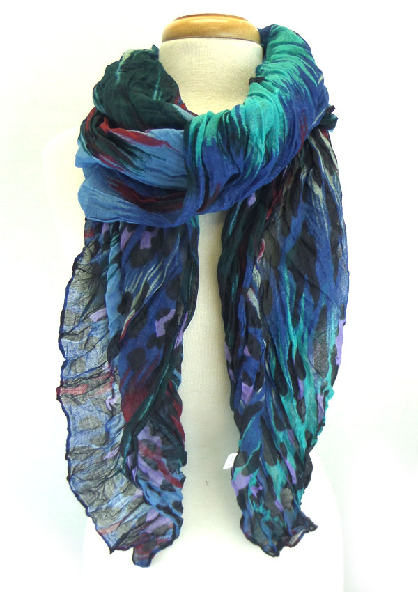 Multi color animal print wrinkled scarf