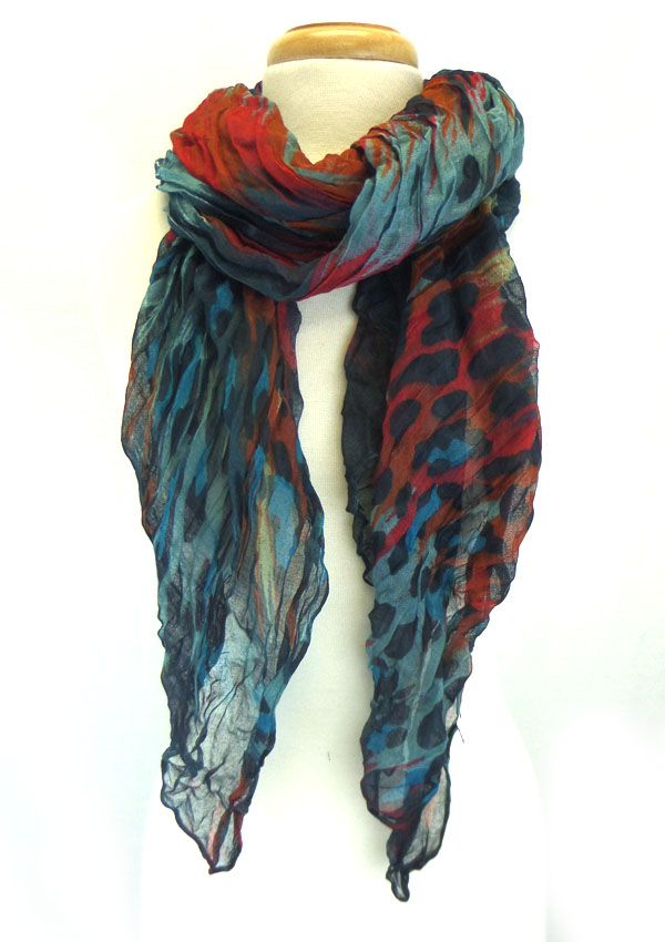 Multi color animal print wrinkled scarf