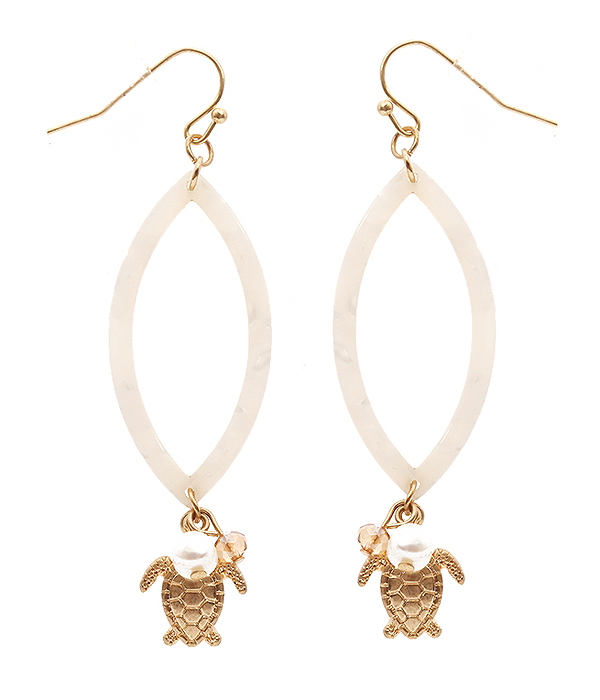 ORGANIC CELLULOSE TEARDROP AND SEALIFE THEME EARRING - TURTLE