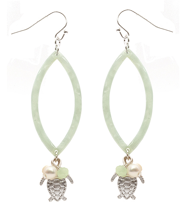 Organic cellulose teardrop and sealife theme earring - turtle