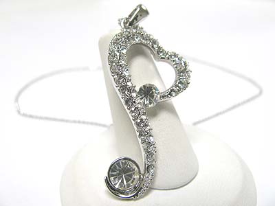 Made in korea whitegold plating crystal long tail heart pendant necklace