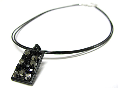 Crystal and enamel metal pendant cord necklace