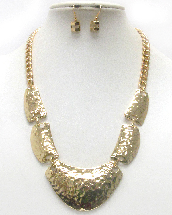 Hammered multi metal bar link necklace earring set