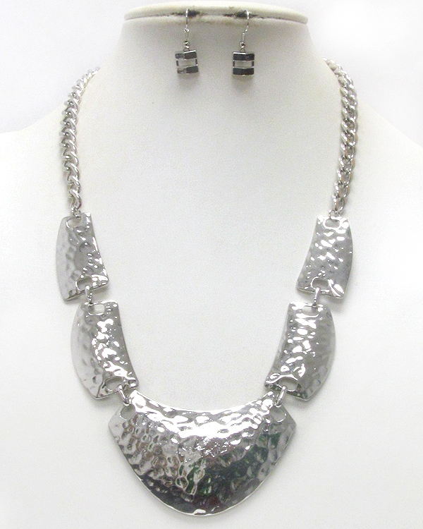 Hammered multi metal bar link necklace earring set