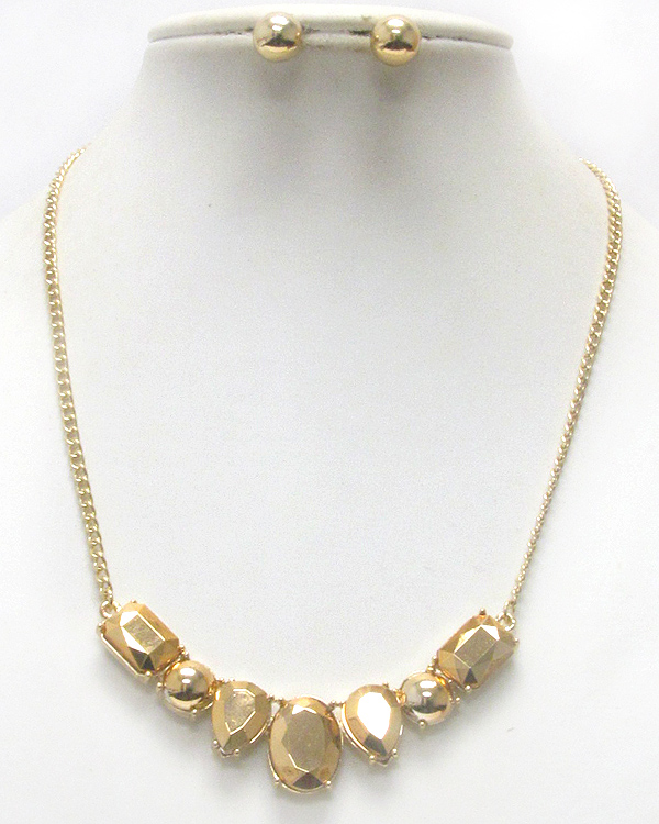 Multi metallic stone deco chain necklace earring set