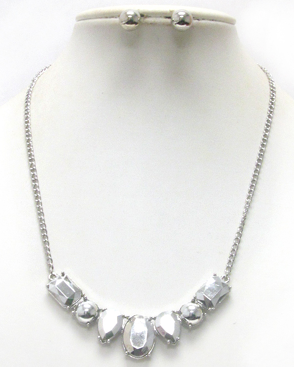 Multi metallic stone deco chain necklace earring set