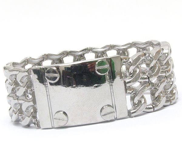 PLAIN METAL PLATE AND DOUBLE CHAIN STRETCH BRACELET