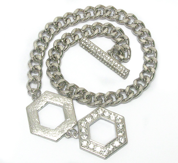 CRYSTAL DECO DOUBLE HEXAGON AND CHAIN TOGGLE BRACELET