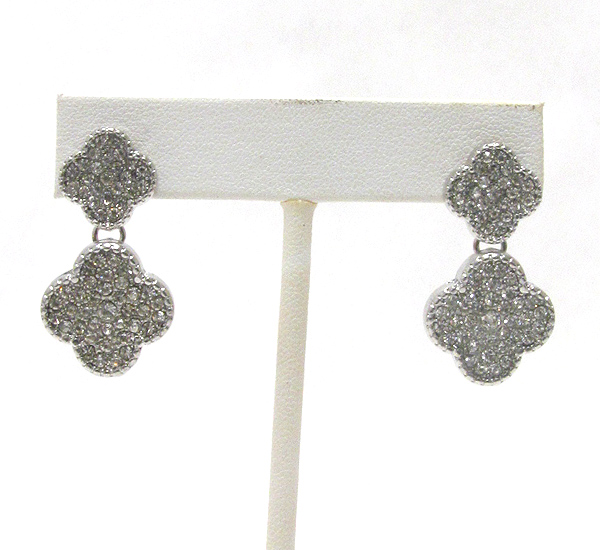Crytal pave double clover drop earring