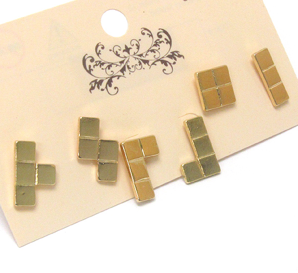 MULTI TETRIS PIECE STUD EARRING SET OF 3