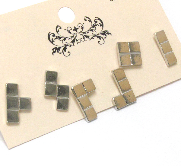 MULTI TETRIS PIECE STUD EARRING SET OF 3