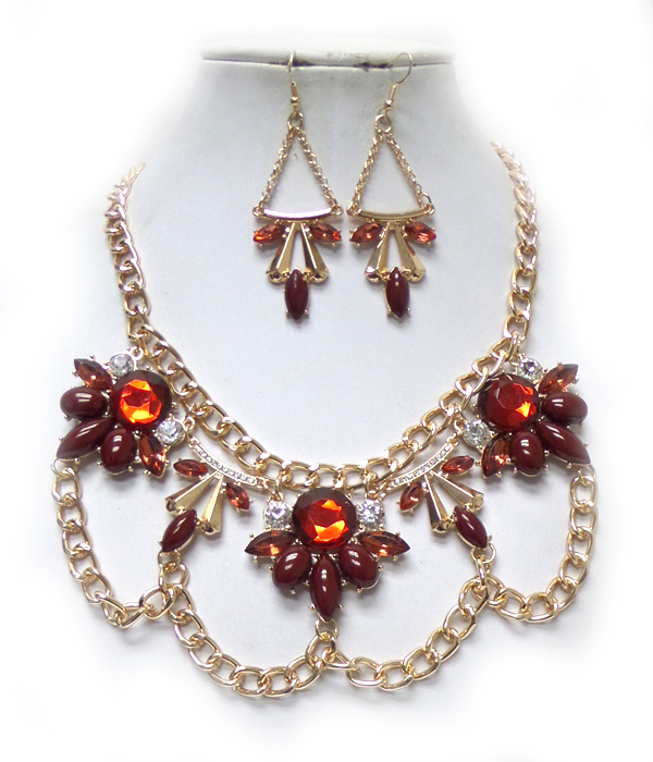 3 FLOWER CHAIN DROP NECKLACE SET