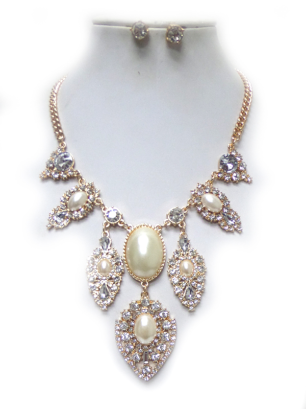 Teardrop shape stones statement necklace set 