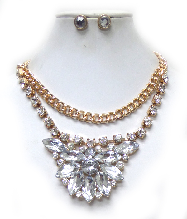 2 layer chain and flower necklace set