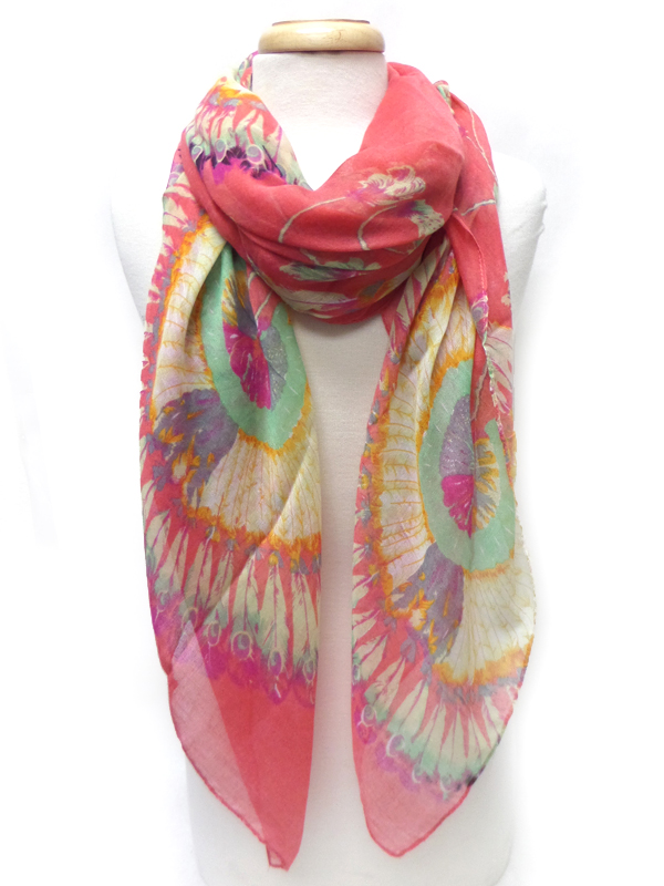 Peacock feather pattern print scarf