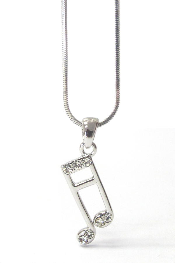 WHITEGOLD PLATING CRYSTAL MUSIC NOTE PENDANT NECKLACE