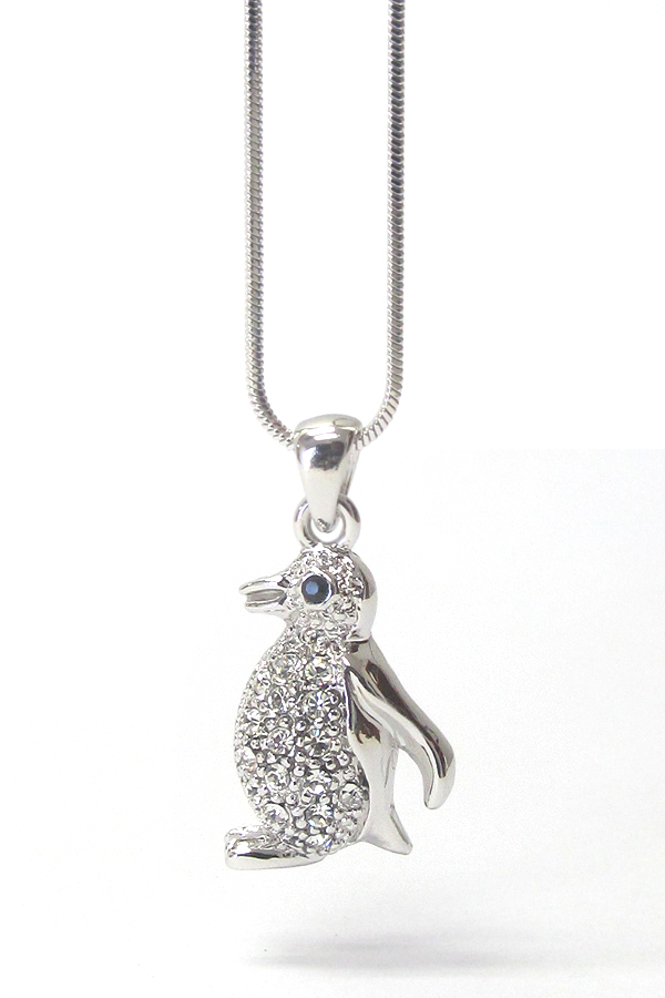 Made in korea whitegold plating crystal penguin pendant necklace