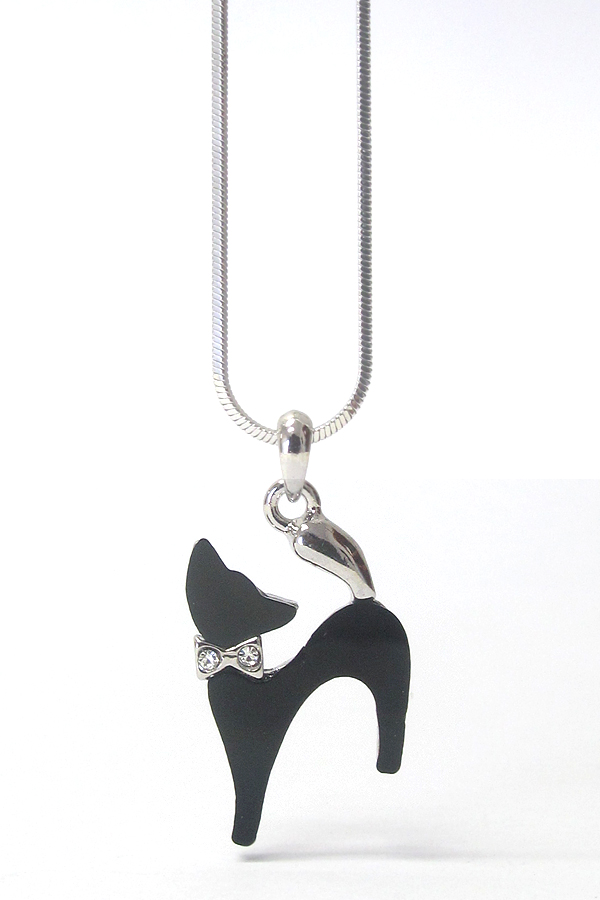 Made in korea whitegold plating crystal and acryl deco cat pendant necklace